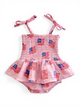 Load image into Gallery viewer, Muslin Smocked Bubble w/ Skirt, American Flag Pink
