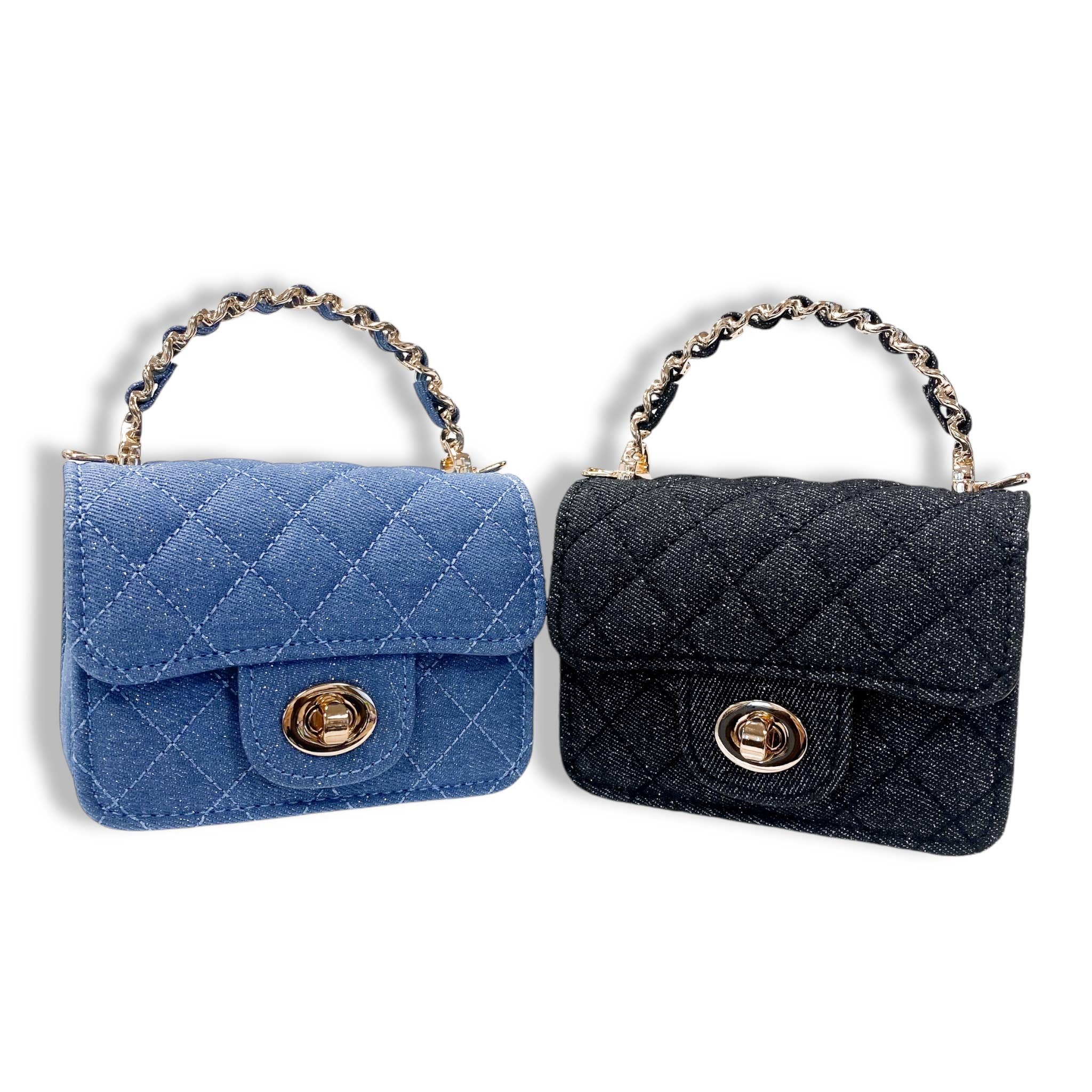 B1382 Sparkly Denim Quilted Purse (3 Colors)