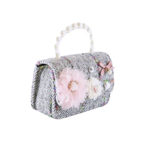 B1305 Floral Appliques Tweed Purse (3 Colors)