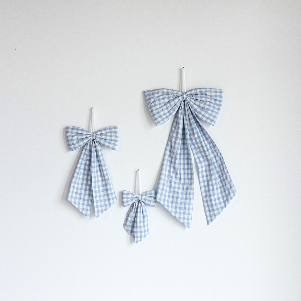 Bow Baby Blue Gingham Fabric Bows