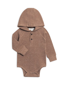 Cole Waffle Knit Hooded Bodysuit - Heather Mocha