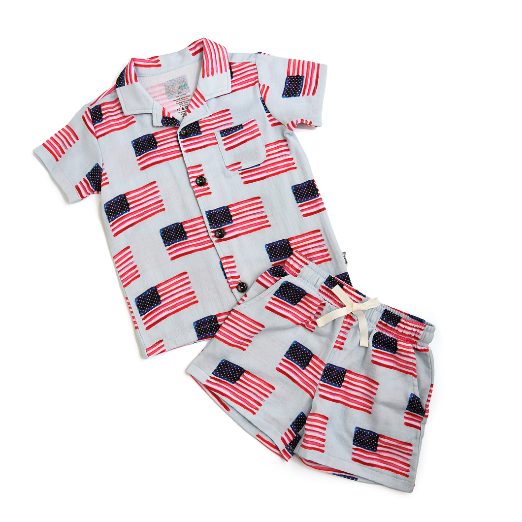 George Blue Flag Shorty Zip Bamboo Baby 4th of July