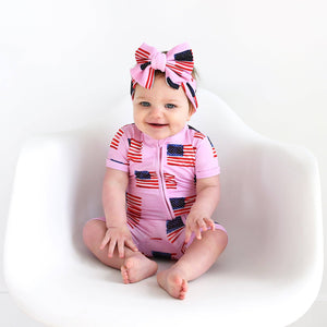 Betty Pink Flag Shorty Zip Bamboo 4th of July Flag