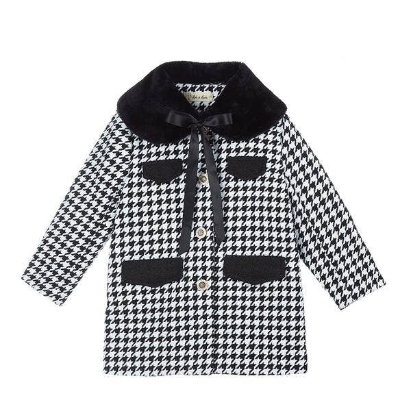 A50 12308 Fur Collar Houndstooth Coat