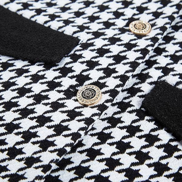 A50 12308 Fur Collar Houndstooth Coat
