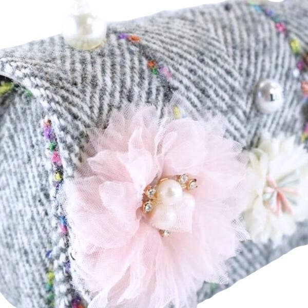 B1305 Floral Appliques Tweed Purse (3 Colors)