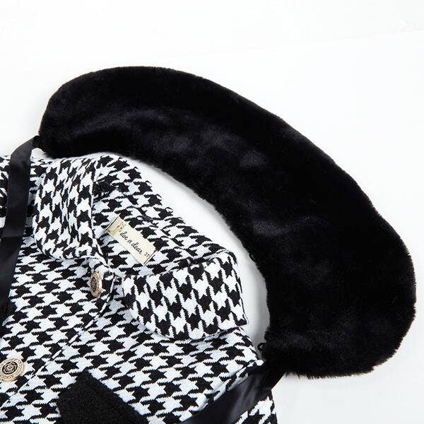 A50 12308 Fur Collar Houndstooth Coat