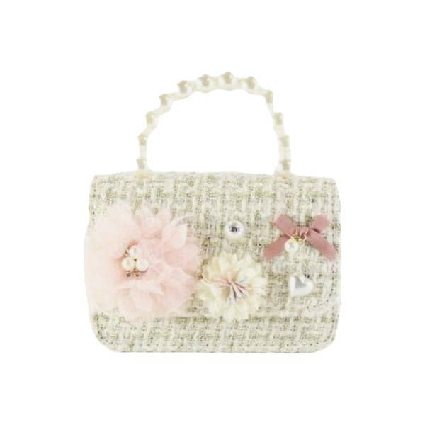 B1305 Floral Appliques Tweed Purse (3 Colors)