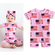 Cargar imagen en el visor de la galería, Betty Pink Flag Shorty Zip Bamboo 4th of July Flag
