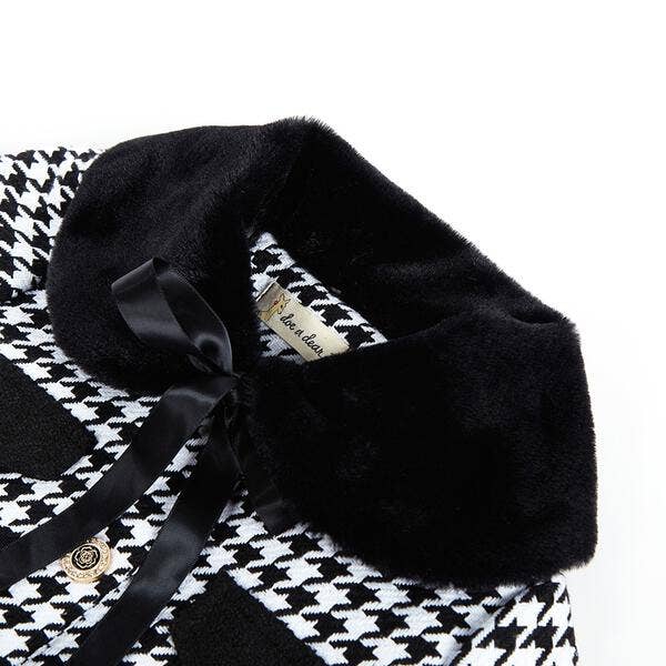 A50 12308 Fur Collar Houndstooth Coat