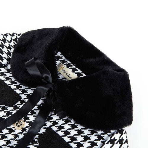 A50 12308 Fur Collar Houndstooth Coat