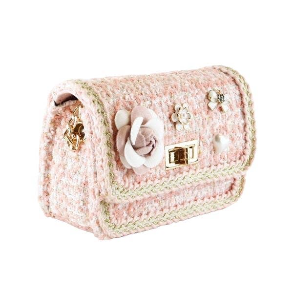 B1306A Floral Brooch Tweed Purse