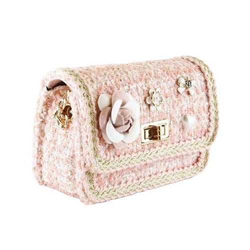B1306A Floral Brooch Tweed Purse