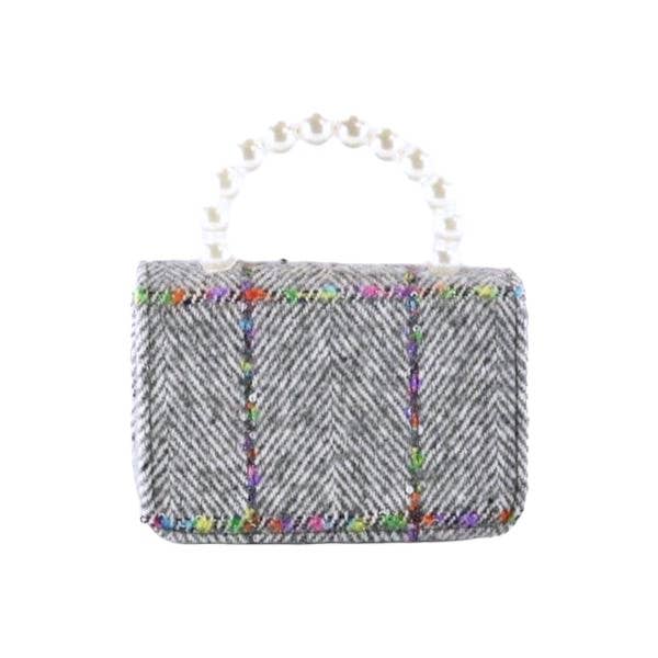 B1305 Floral Appliques Tweed Purse (3 Colors)