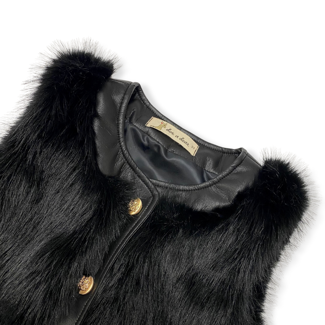 17119 Leather Trimmed Faux Fur Vest (2 Colors)