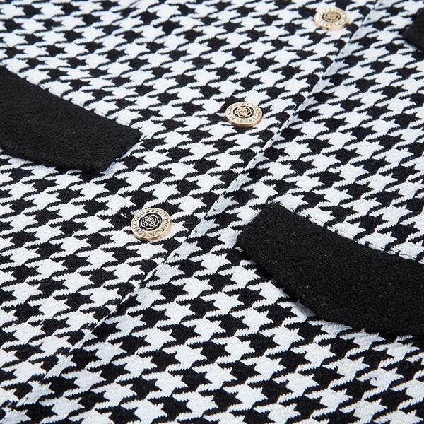 A50 12308 Fur Collar Houndstooth Coat