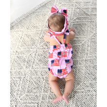 Load image into Gallery viewer, Betty Pink Flag Button Bubble Bamboo 4th of July
