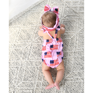 Betty Pink Flag Button Bubble Bamboo 4th of July