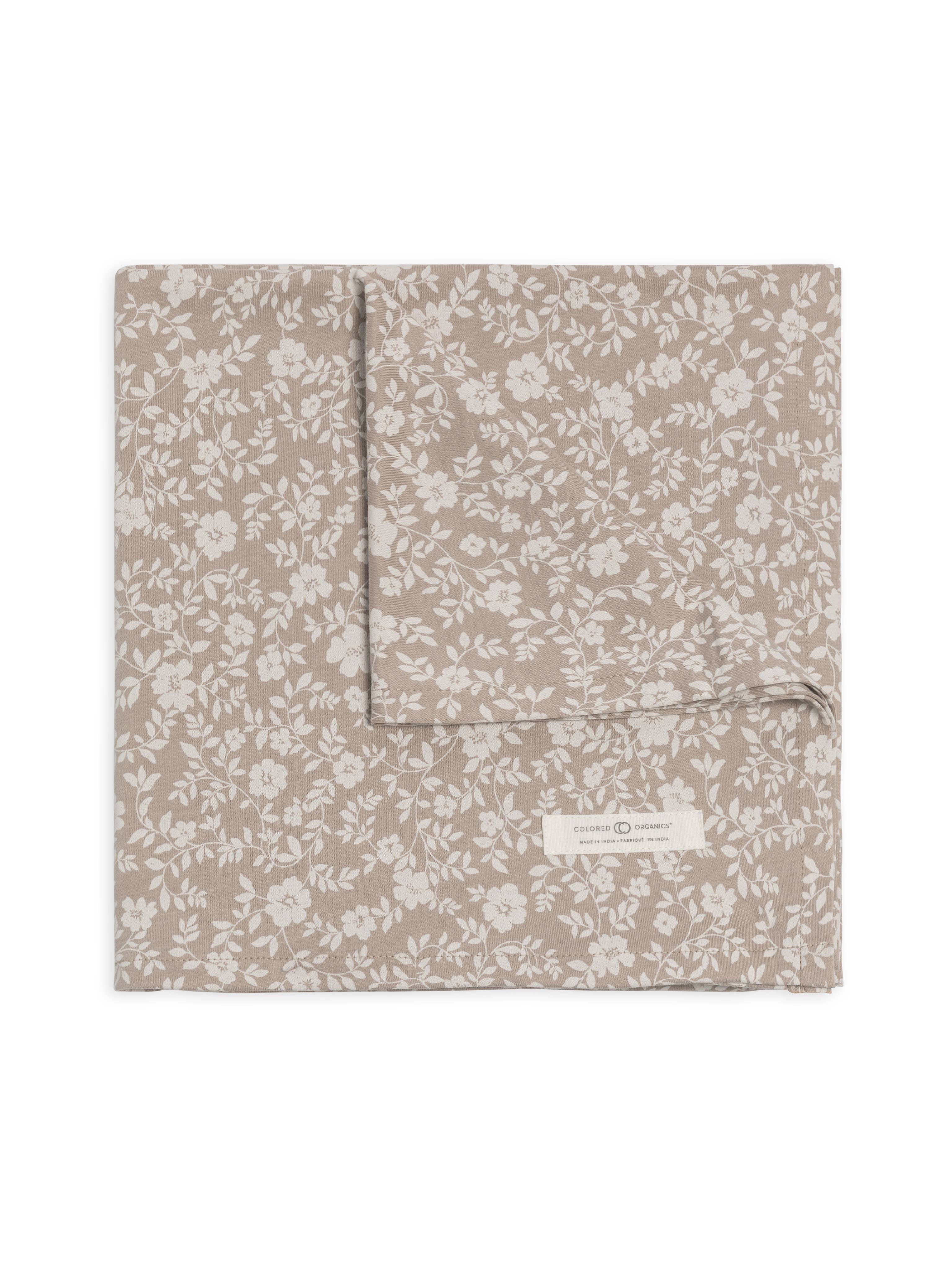 Organic Baby Swaddle Blanket - Nicola Floral / Beige