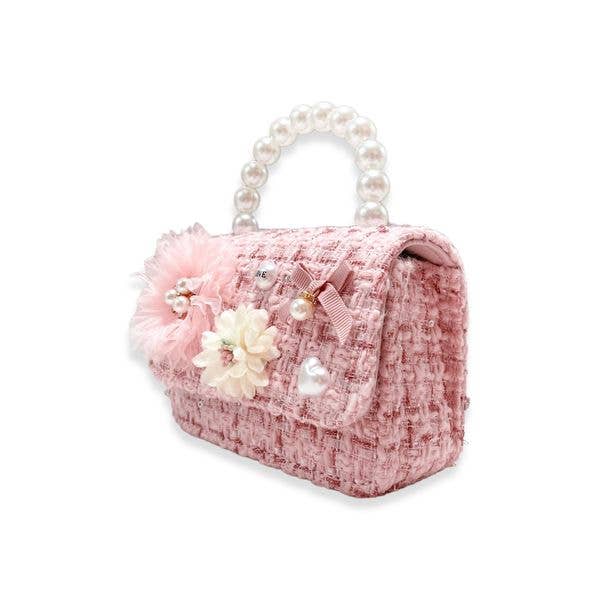 B1305 Floral Appliques Tweed Purse (3 Colors)