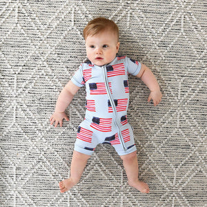 George Blue Flag Shorty Zip Bamboo Baby 4th of July