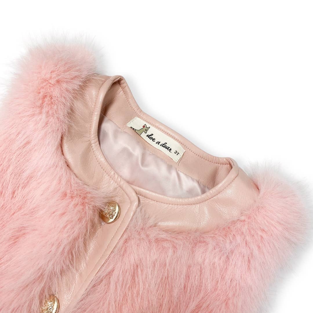 17119 Leather Trimmed Faux Fur Vest (2 Colors)