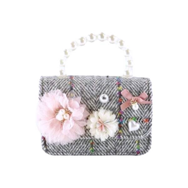 B1305 Floral Appliques Tweed Purse (3 Colors)
