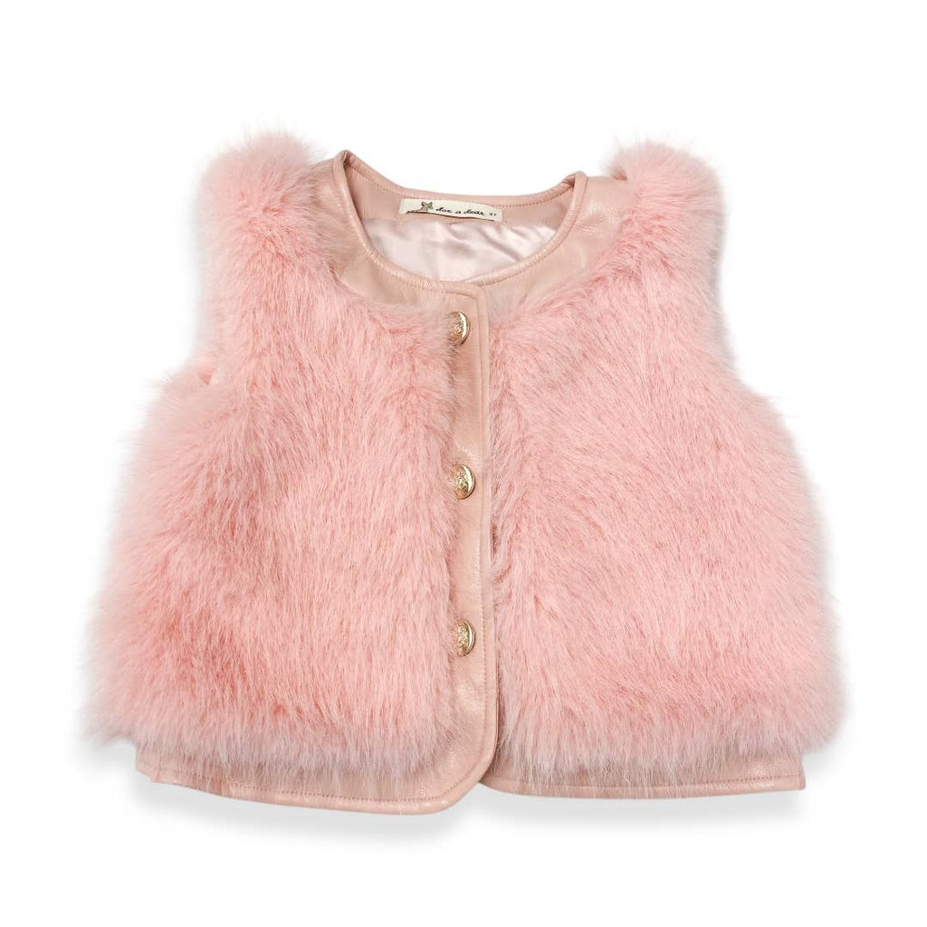 17119 Leather Trimmed Faux Fur Vest (2 Colors)