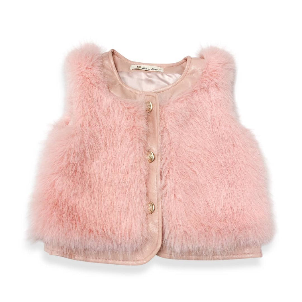 17119 Leather Trimmed Faux Fur Vest (2 Colors)