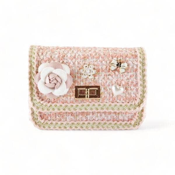 B1306A Floral Brooch Tweed Purse