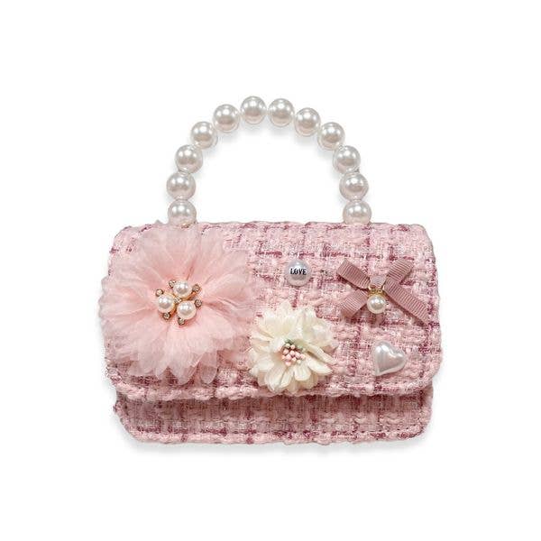 B1305 Floral Appliques Tweed Purse (3 Colors)