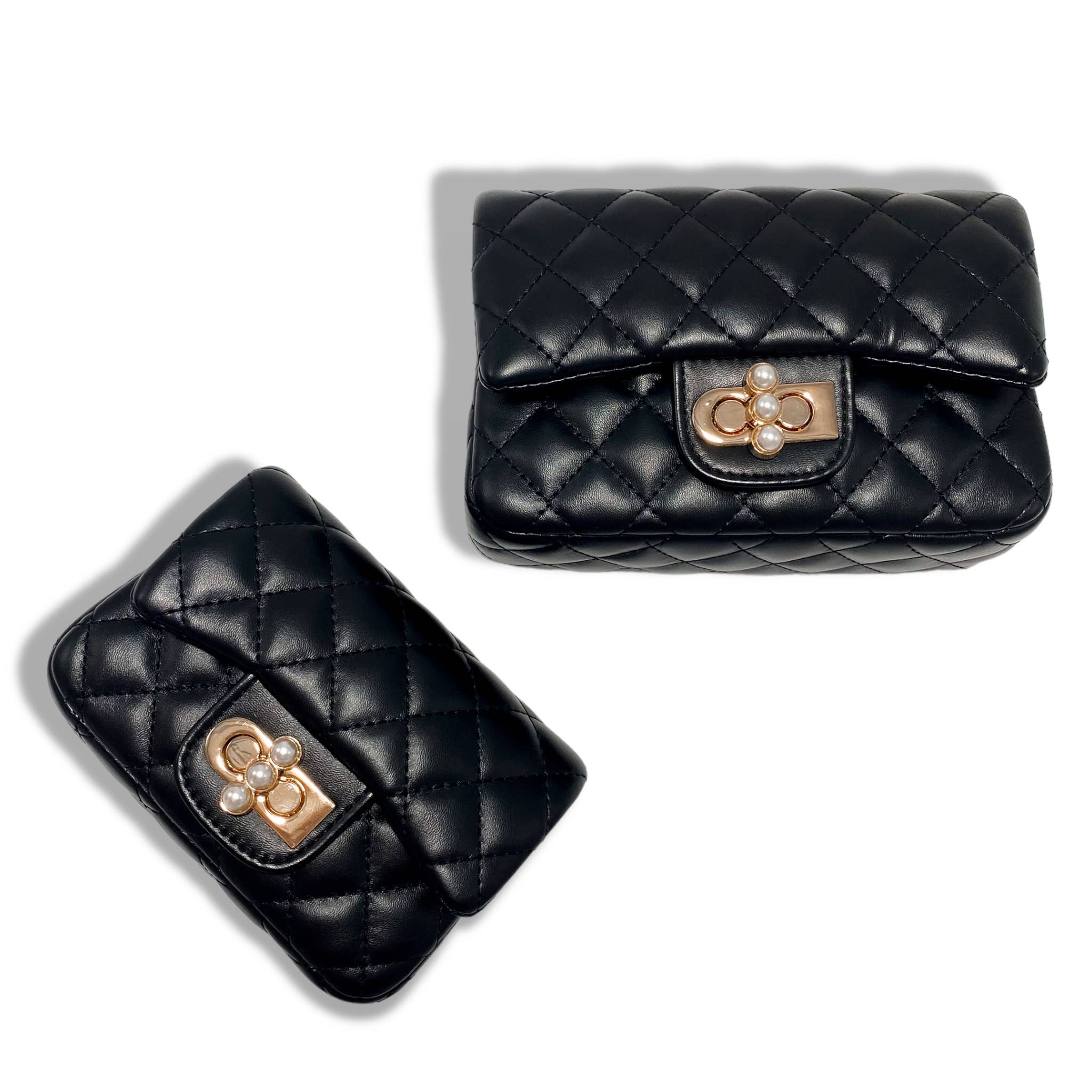B1336 & B1337  Pearl Closure Quilted Purse (6 Colors)