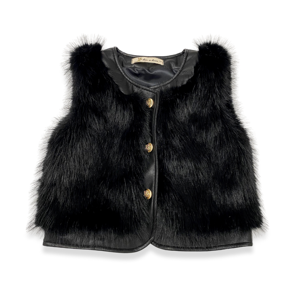 17119 Leather Trimmed Faux Fur Vest (2 Colors)