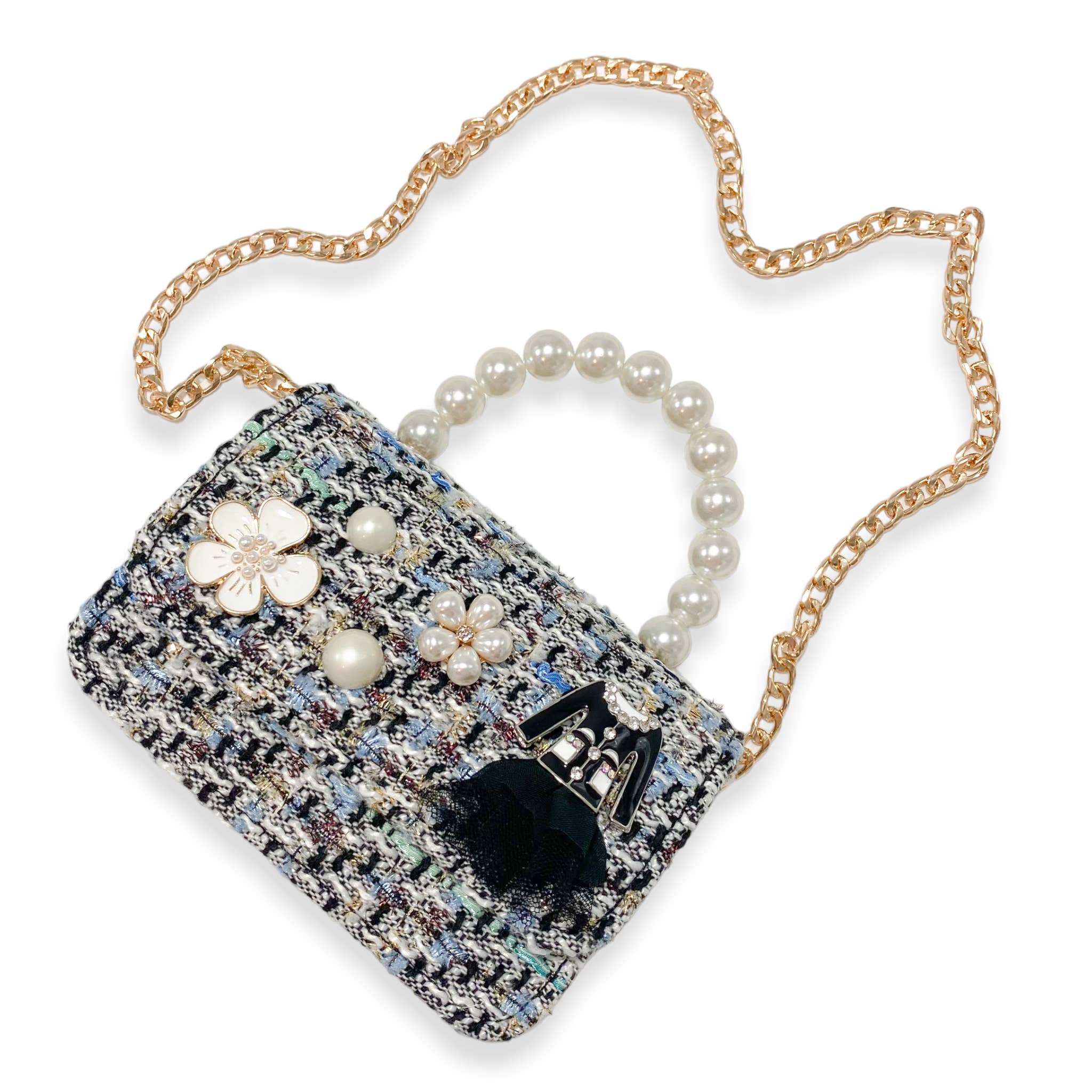 B1320 Floral Charms Tweed Purse