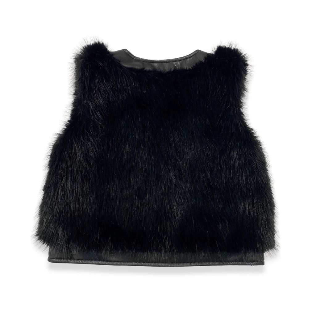 17119 Leather Trimmed Faux Fur Vest (2 Colors)
