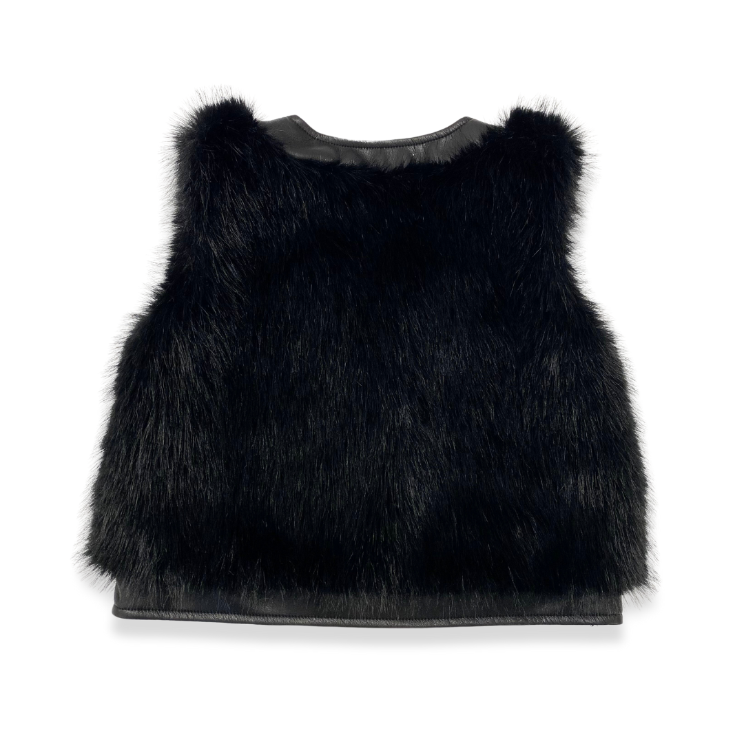 17119 Leather Trimmed Faux Fur Vest (2 Colors)