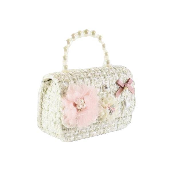 B1305 Floral Appliques Tweed Purse (3 Colors)