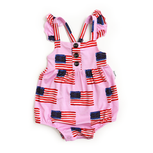 Load image into Gallery viewer, Betty Pink Flag Button Bubble Bamboo 4th of July
