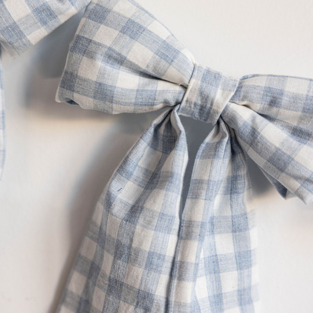 Baby Blue Gingham Fabric Bows Garland