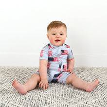 Cargar imagen en el visor de la galería, George Blue Flag Shorty Zip Bamboo Baby 4th of July
