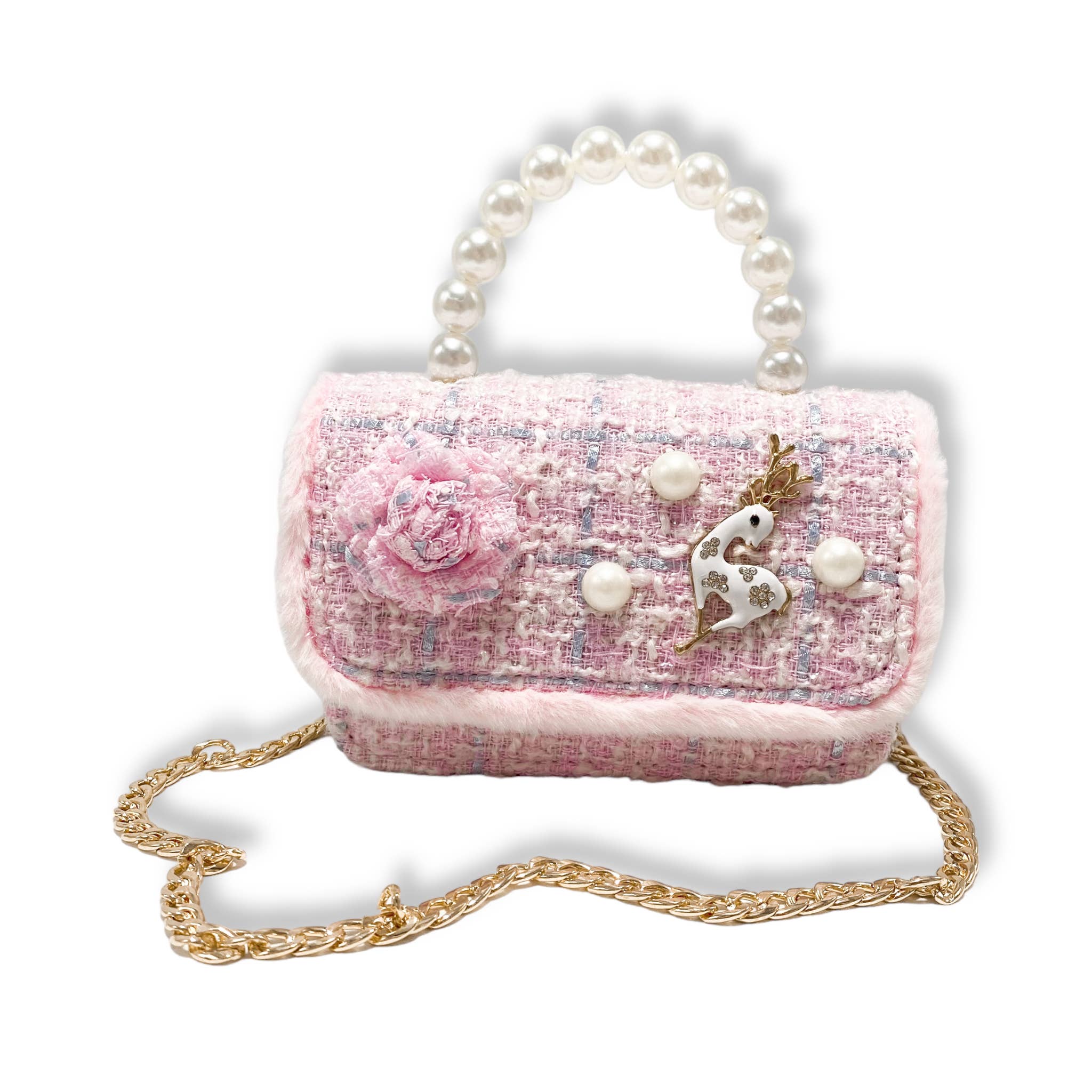 B1324 Fur Trim Tweed Purse (3 Colors)