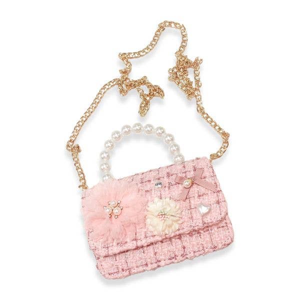 B1305 Floral Appliques Tweed Purse (3 Colors)