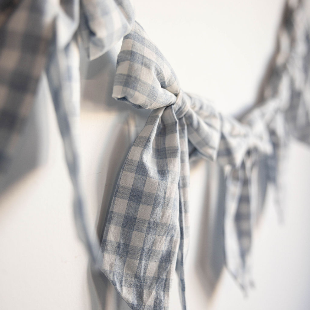 Baby Blue Gingham Fabric Bows Garland