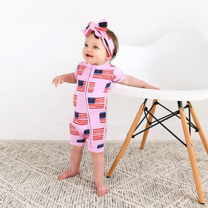 Betty Pink Flag Shorty Zip Bamboo 4th of July Flag