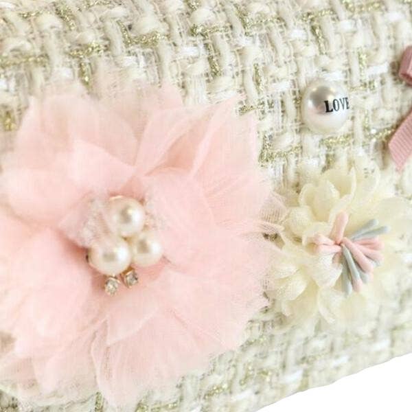 B1305 Floral Appliques Tweed Purse (3 Colors)