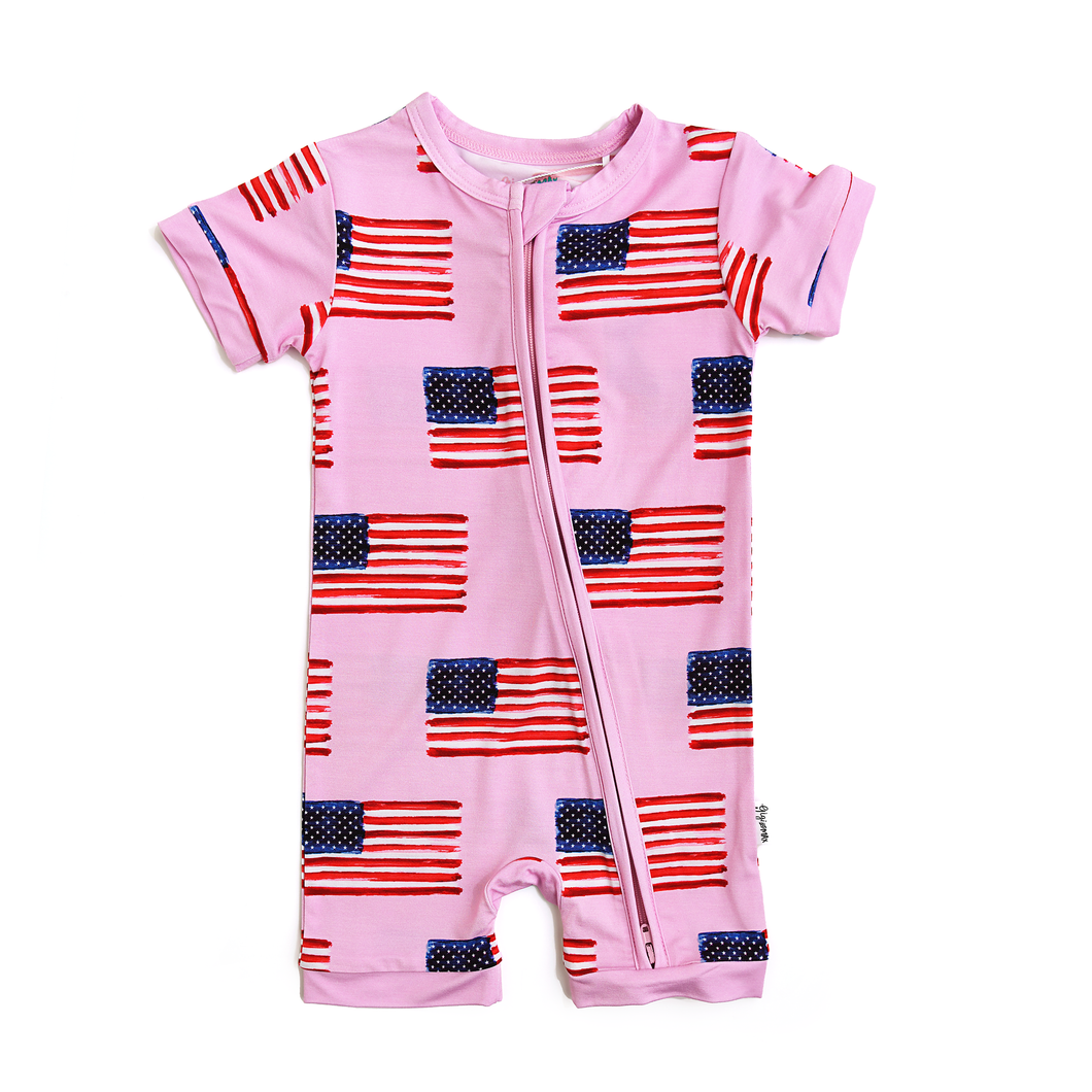 Betty Pink Flag Shorty Zip Bamboo 4th of July Flag