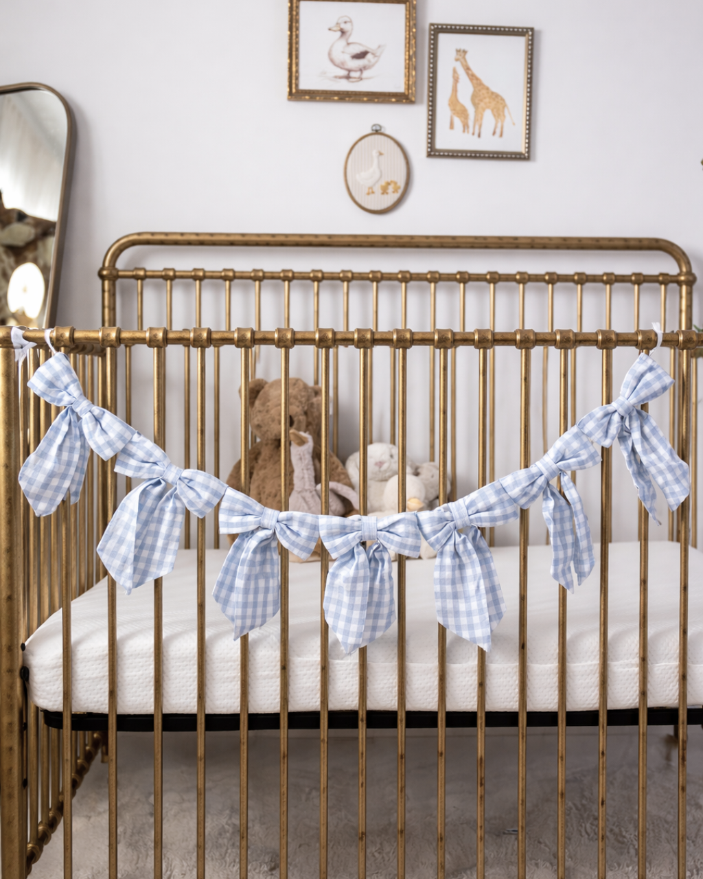 Baby Blue Gingham Fabric Bows Garland