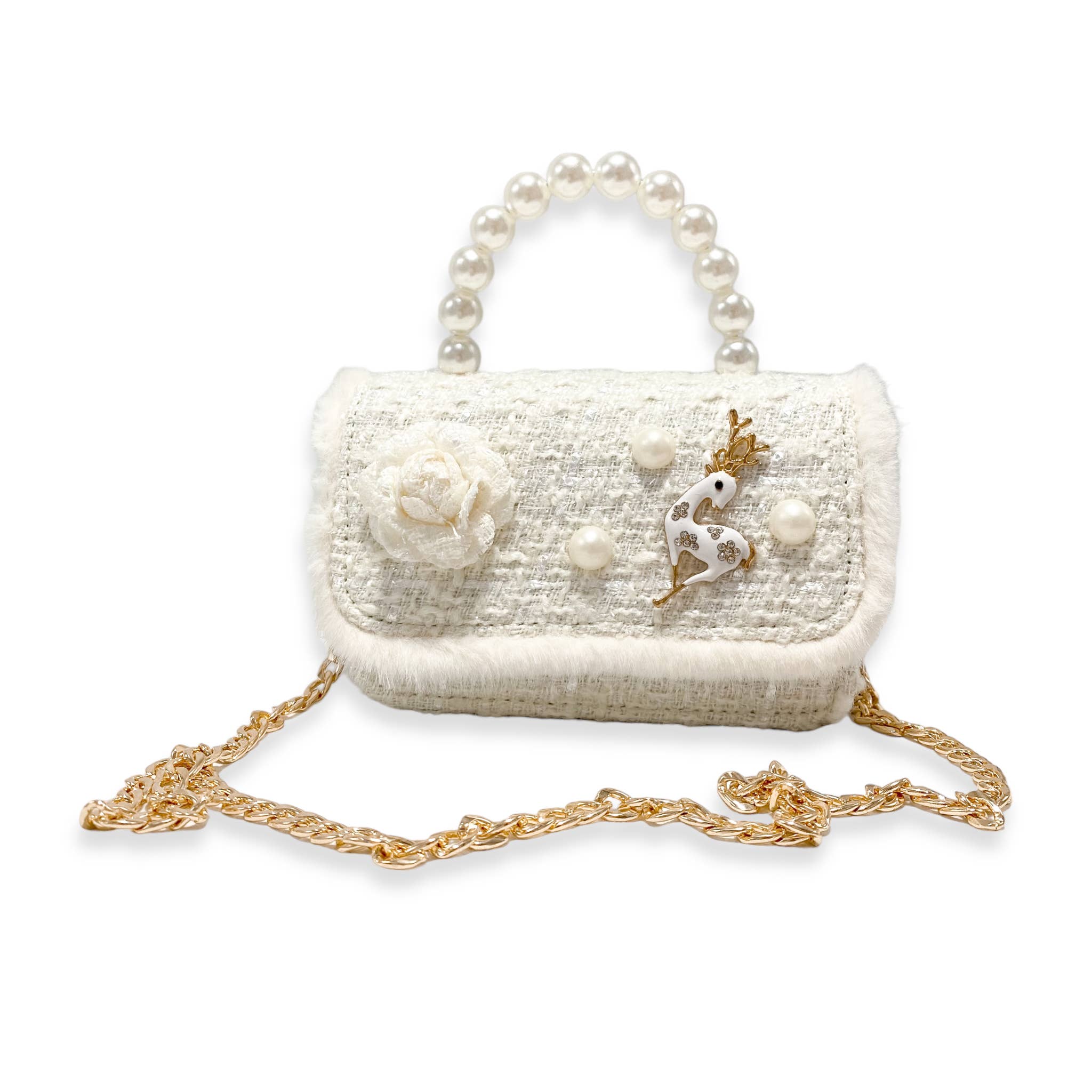 B1324 Fur Trim Tweed Purse (3 Colors)