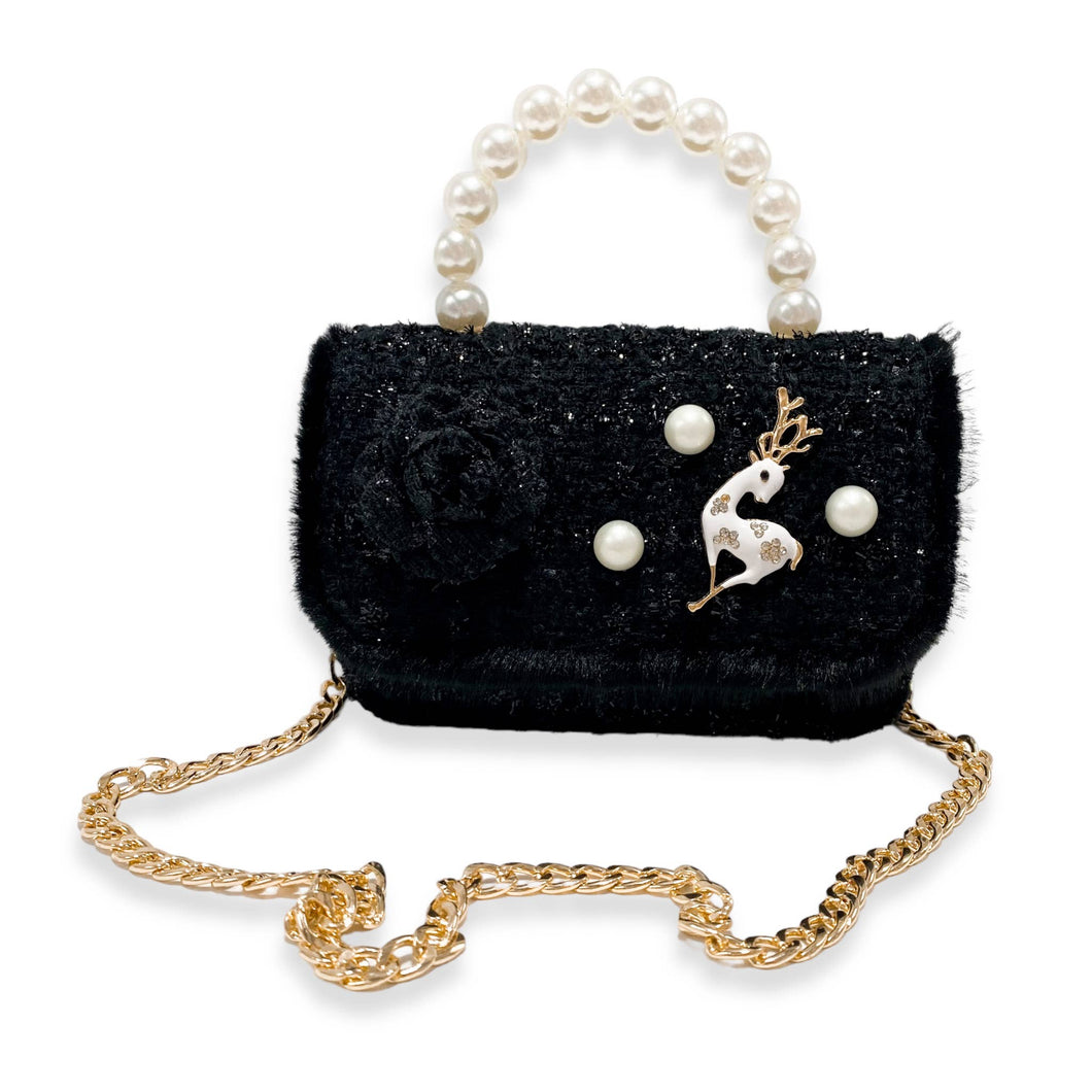 B1324 Fur Trim Tweed Purse (3 Colors)