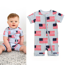 Cargar imagen en el visor de la galería, George Blue Flag Shorty Zip Bamboo Baby 4th of July
